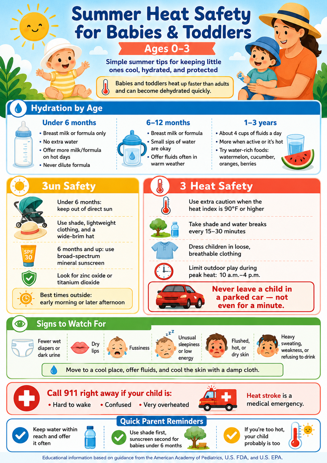Info Graphic on Summer Heat Safety for Children Aged 0-3